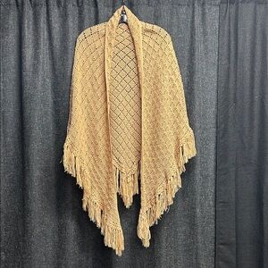Tan Knit Fringe Shawl